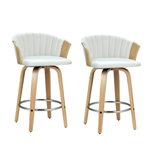 Artiss Set of 2 Bar Stools Kitchen Stool Wooden Chair Swivel Chairs Leather White - ozily