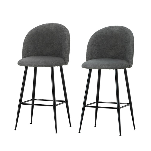 Artiss Set of 2 Bar Stools Kitchen Dining Chair Stool Chairs Sherpa Boucle Charcoal - ozily