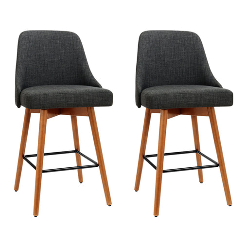 Artiss Set of 2 Wooden Fabric Bar Stools Square Footrest - Charcoal - ozily