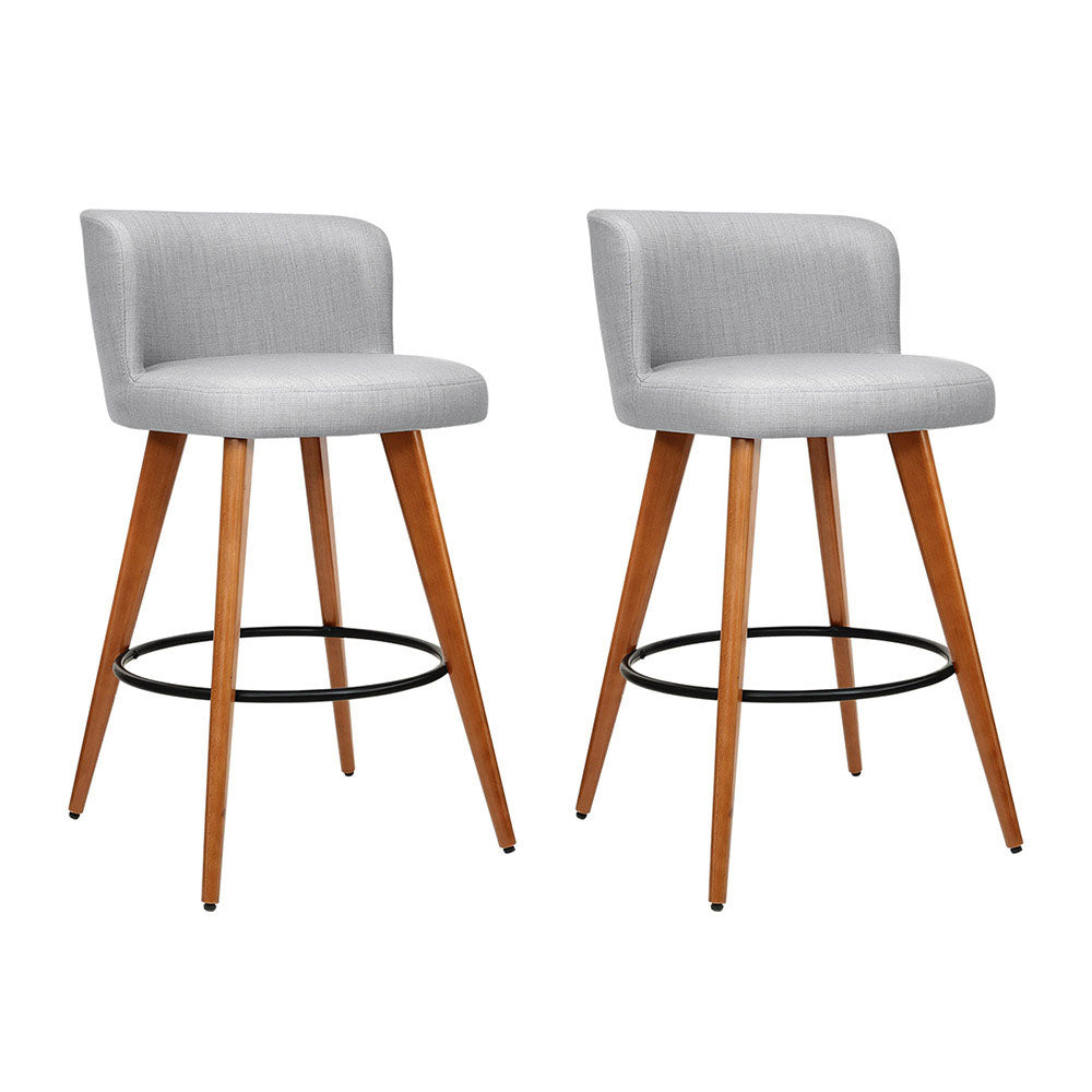 Artiss Set of 2 Wooden Fabric Bar Stools Circular Footrest - Light Grey - ozily