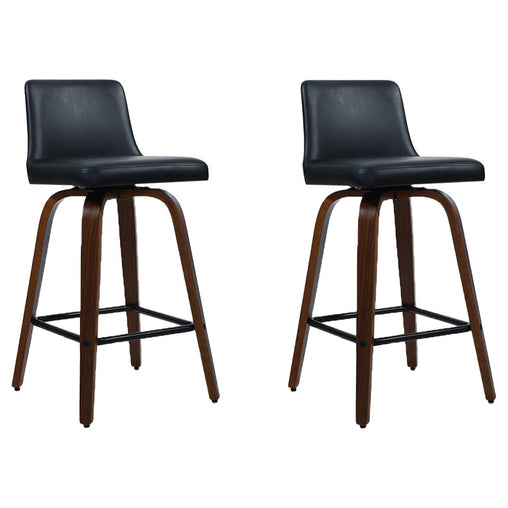 Artiss Set of 2 Wooden PU Leather Bar Stool - Black and Brown Wood Legs - ozily