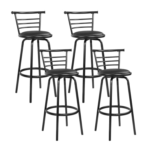 Artiss Set of 4 PU Leather Bar Stools - Black and Steel - ozily