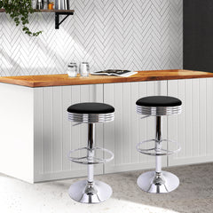 Set of 4 PU Leather Bar Stools Kitchen Bar Stool Dining Chair Black Anton Swivel - ozily