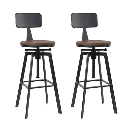 Artiss Set of 2 Rustic Industrial Style Metal Bar Stool - Black and Wood - ozily
