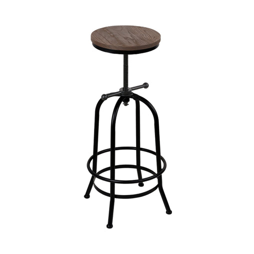Artiss Bar Stool Industrial Round Seat Wood Metal - Black and Brown - ozily