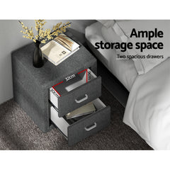 Artiss Fabric Bedside Table - Grey - ozily