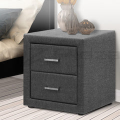 Artiss Fabric Bedside Table - Grey - ozily