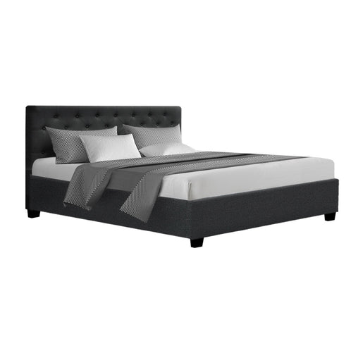 Artiss Vila Bed Frame Fabric Gas Lift Storage - Charcoal Queen - ozily