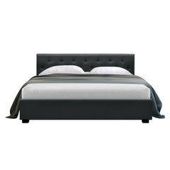 Artiss Vila Bed Frame Fabric Gas Lift Storage - Charcoal Queen - ozily
