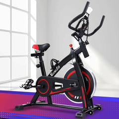 Spin Exercise Bike Flywheel Fitness Commercial Home Workout Gym Machine Bonus Phone Holder Black - ozily