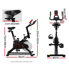 Spin Exercise Bike Flywheel Fitness Commercial Home Workout Gym Phone Holder Black - ozily