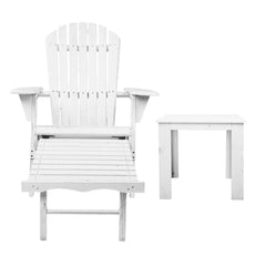 Gardeon 3 Piece Outdoor Adirondack Lounge Beach Chair Set - White - ozily