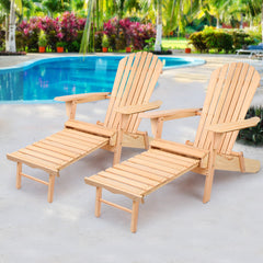 Gardeon 2PC Adirondack Outdoor Chairs Wooden Sun Lounge Patio Furniture Garden Natural - ozily