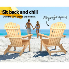 Gardeon 3 Piece Wooden Outdoor Beach Chair and Table Set - ozily