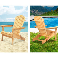 Gardeon 3 Piece Wooden Outdoor Beach Chair and Table Set - ozily