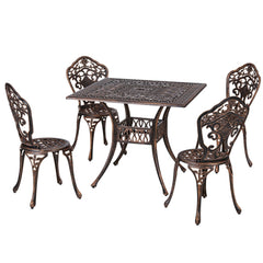 Gardeon Outdoor Dining Set 5 Piece Chairs Table Cast Aluminum Patio Brown - ozily