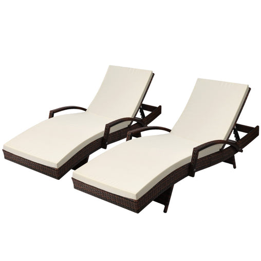 Gardeon Set of 2 Sun Lounge Outdoor Furniture Day Bed Rattan Wicker Lounger Patio - ozily