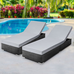 Gardeon Sun Lounge Wicker Lounger Outdoor Furniture Rattan Garden Day Bed Sofa Black - ozily