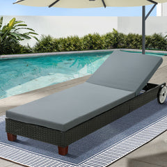 Gardeon Sun Lounge Wicker Lounger Outdoor Furniture Day Bed Wheels Patio Black - ozily