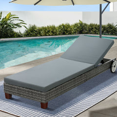 Gardeon Sun Lounge Wicker Lounger Day Bed Wheel Patio Outdoor Furniture Setting - ozily