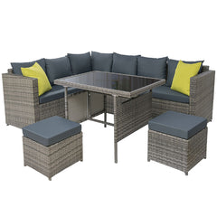 Gardeon Outdoor Furniture Patio Set Dining Sofa Table Chair Lounge Garden Wicker Grey - ozily