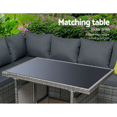 Gardeon Outdoor Furniture Patio Set Dining Sofa Table Chair Lounge Garden Wicker Grey - ozily