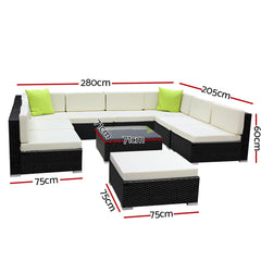 Gardeon 10PC Sofa Set with Storage Cover Outdoor Furniture Wicker - ozily
