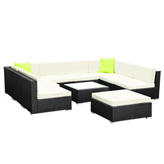 Gardeon 10PC Sofa Set with Storage Cover Outdoor Furniture Wicker - ozily