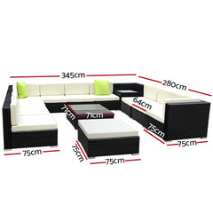 Gardeon 13PC Outdoor Furniture Sofa Set Wicker Garden Patio Lounge - ozily