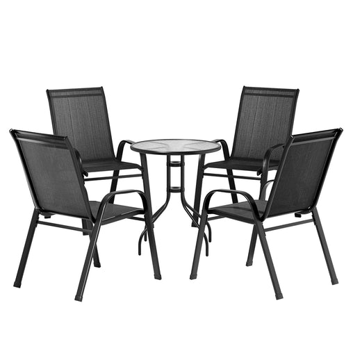 Gardeon 5PC Bistro Set Outdoor Table and Chairs Stackable Outdoor Furniture Black - ozily