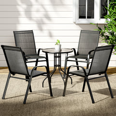 Gardeon 5PC Bistro Set Outdoor Table and Chairs Stackable Outdoor Furniture Black - ozily
