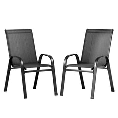 Gardeon 2PC Outdoor Dining Chairs Stackable Lounge Chair Patio Furniture Black - ozily