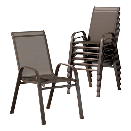 Gardeon 6PC Outdoor Dining Chairs Stackable Lounge Chair Patio Furniture Brown - ozily