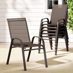 Gardeon 6PC Outdoor Dining Chairs Stackable Lounge Chair Patio Furniture Brown - ozily