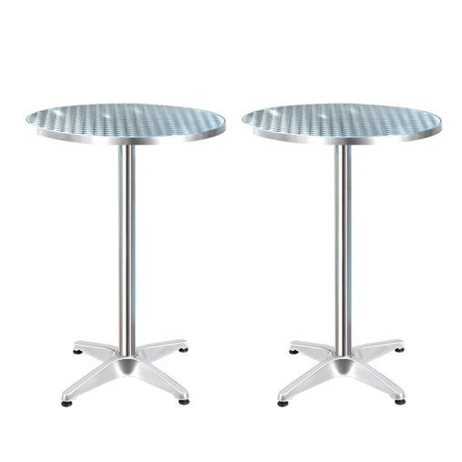 Gardeon 2pcs Outdoor Bar Table Furniture Adjustable Aluminium Cafe Table Round - ozily