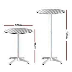 Gardeon 2pcs Outdoor Bar Table Furniture Adjustable Aluminium Cafe Table Round - ozily