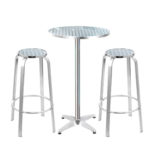 Gardeon Outdoor Bistro Set Bar Table Stools Adjustable Aluminium Cafe 3PC Round - ozily