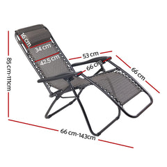 Gardeon 2PC Zero Gravity Chair Folding Outdoor Recliner Adjustable Sun Lounge Camping Beige - ozily