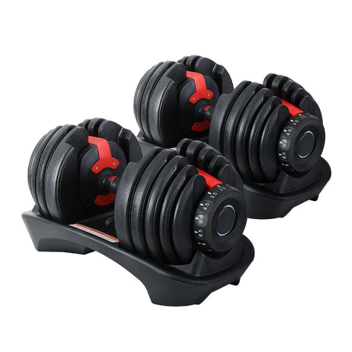 2Pcs 24kg Adjustable Dumbbell Weight Dumbbells Plates Home Gym Fitness Exercise - ozily