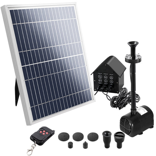 Solar Pond Pump with Battery Powered Submersible Kit LED Light & Remote 8.8 FT - ozily