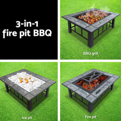 Fire Pit BBQ Grill Stove Table Ice Pits Patio Fireplace Heater 3 IN 1 - ozily