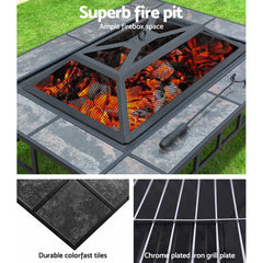 Fire Pit BBQ Grill Stove Table Ice Pits Patio Fireplace Heater 3 IN 1 - ozily