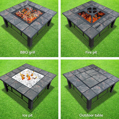 Fire Pit BBQ Grill Smoker Table Outdoor Garden Ice Pits Wood Firepit - ozily