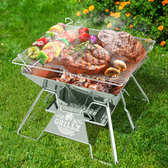 Grillz Camping Fire Pit BBQ 2-in-1 Grill Smoker Outdoor Portable Stainless Steel - ozily