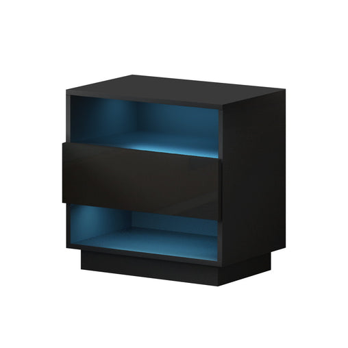 Artiss Bedside Tables Side Table RGB LED Drawers Nightstand High Gloss Black - ozily