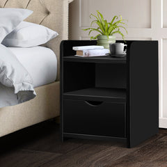 Artiss Bedside Table Drawer - Black - ozily