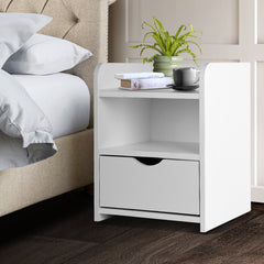 Artiss Bedside Table Drawer - White - ozily