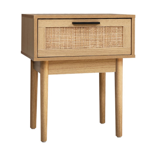 Artiss Bedside Tables Table 1 Drawer Storage Cabinet Rattan Wood Nightstand - ozily