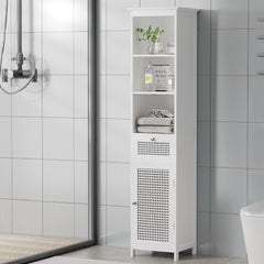 Artiss Bathroom Cabinet Storage 161cm White Rattan Tallboy Toilet Cupboard - ozily