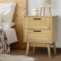 Artiss Bedside Tables Rattan 2 Drawers Side Table Nightstand Storage Cabinet - ozily